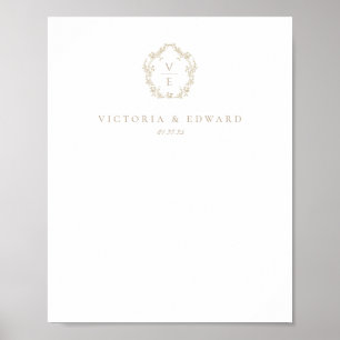 Vintage Crest Beige Monogram Wedding Poster
