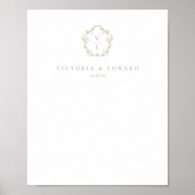 Vintage Crest Beige Monogram Wedding Poster (Front)