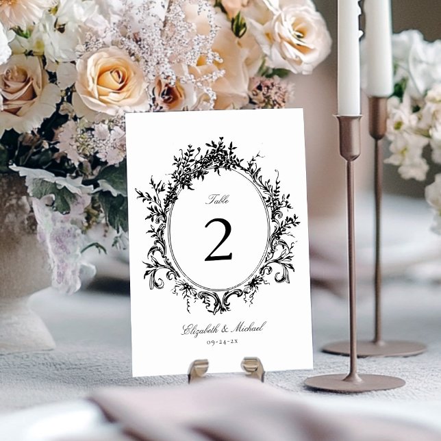 Vintage Crest Botanical Formal Wedding Table Number (Creator Uploaded)