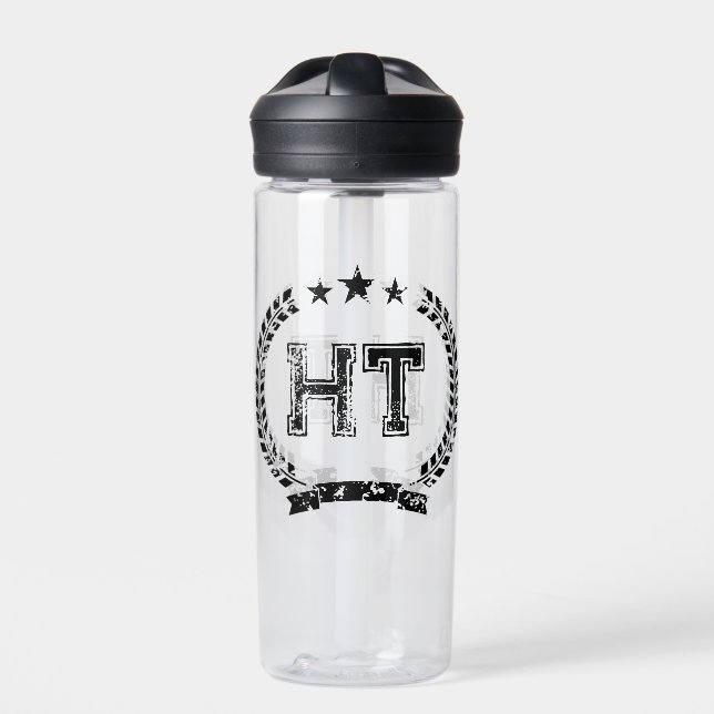 Vintage crest custom monogram plastic water bottle (Front)
