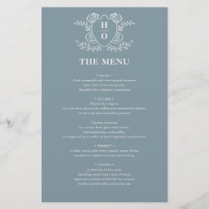 Vintage Crest Floral Monogram Wedding Menu