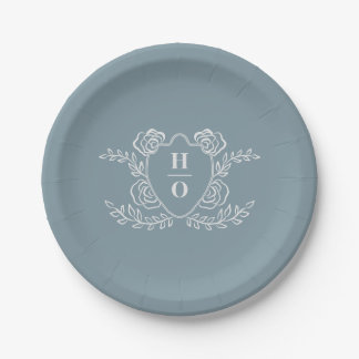 Vintage Crest Floral Monogram Wedding Paper Plate