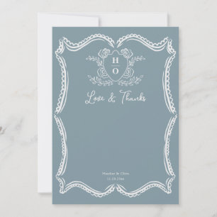 Vintage Crest Floral Script Wedding Thank You Card