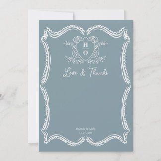 Vintage Crest Floral Script Wedding Thank You Card