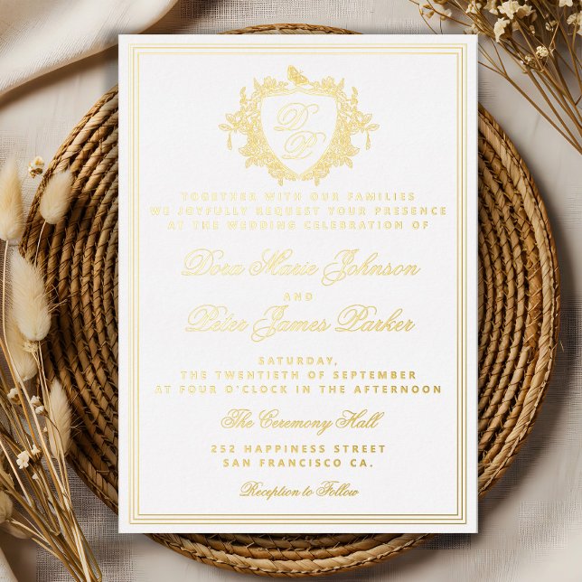 Vintage crest gold foil monogram wedding (Creator Uploaded)