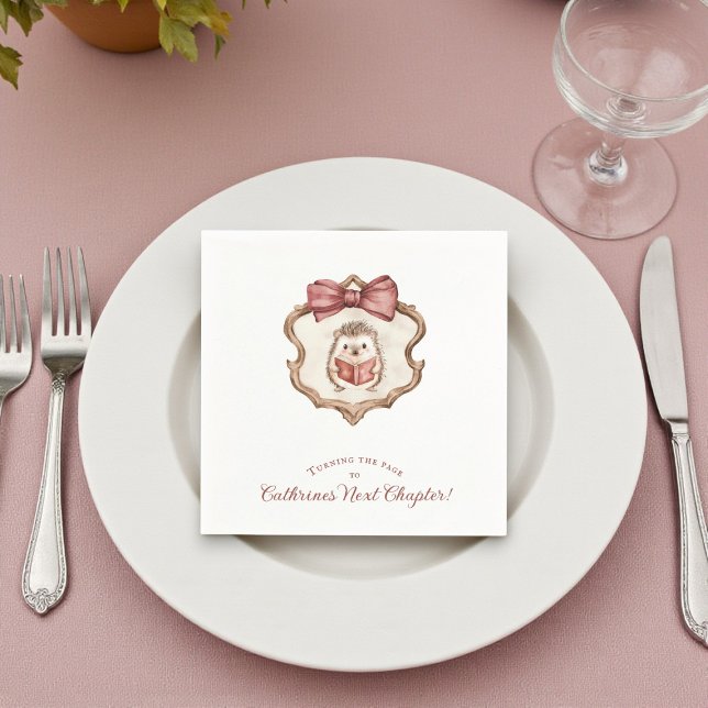 Vintage Crest Hedgehog Reading Baby Shower Napkins (Creator Uploaded)