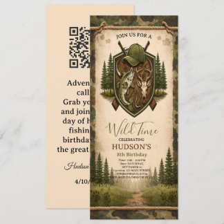 Vintage Crest Hunting and Fishing Boy birthday Invitation