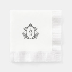 Vintage Crest Monogram Black and White Wedding Napkin