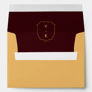 Vintage Crest Monogram Burgundy and Gold Wedding Envelope