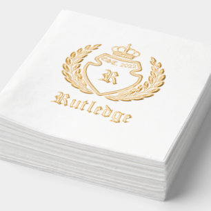 Vintage Crest Monogram Crown Wreath Established Foil Napkins