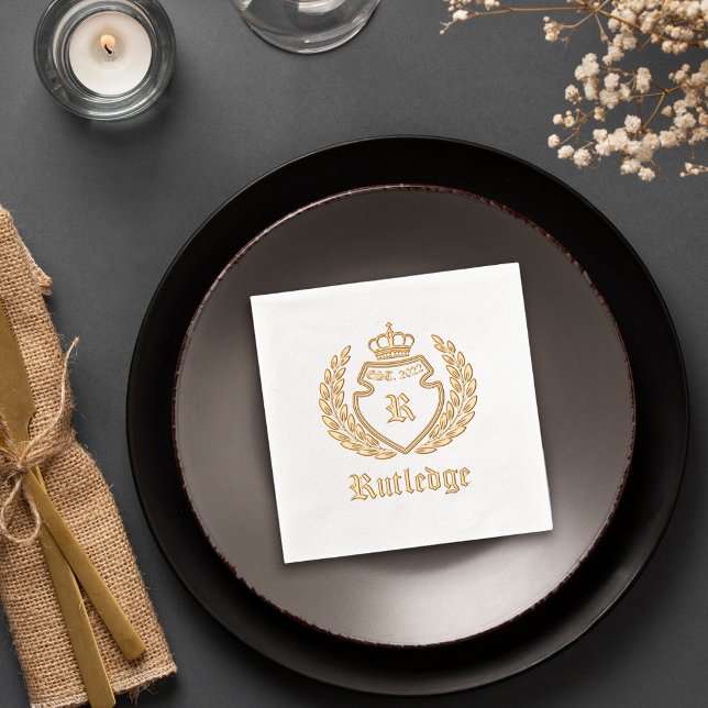 Vintage Crest Monogram Crown Wreath Established Foil Napkins (Creator Uploaded)