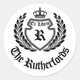 Vintage Crest Monogram Crown Wreath Ex Libris Classic Round Sticker