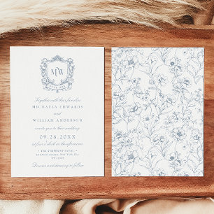 Vintage Crest Monogram Logo Botanical Wedding Invitation