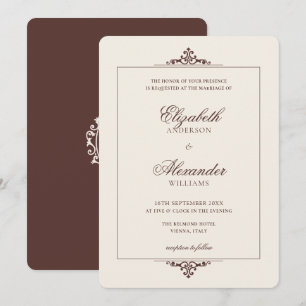 Vintage Crest Old Money Espresso Brown Wedding Invitation