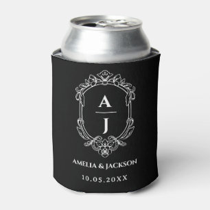 vintage crest wedding, monogram floral can cooler