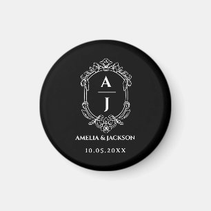 vintage crest wedding, monogram floral magnet