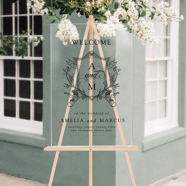 Vintage Crest Wedding Welcome Acrylic Sign (Creator Uploaded)