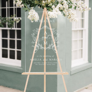 Vintage Crest Wedding Welcome Acrylic Sign