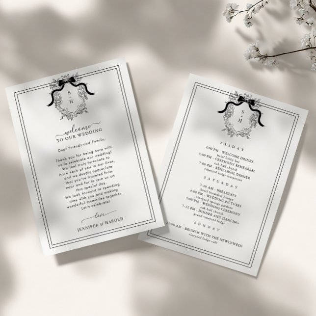Vintage Crest Wedding Welcome Card with Itinerary (Creator Uploaded)