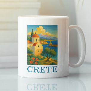Vintage Crete Greece Island Artwork Travel  Coffee Mug