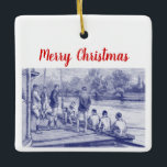 Vintage Crew Rowers in boat at the dock Ceramic Ornament<br><div class="desc">Antique Stylised Image of Crew Rowers at the dock ==========

Elegant,  stylish and chic customisable party and celebration invitations and accessories featuring a vintage stylised drawing of rowers in their boat by the dock. 

2021 ©ItsMyPartyDesigns All rights reserved</div>