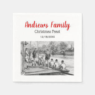 Vintage Crew Rowers in boat at the dock Napkin