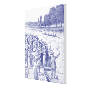 Vintage Crew Rowers Race With Many Spectators Blue Canvas Print