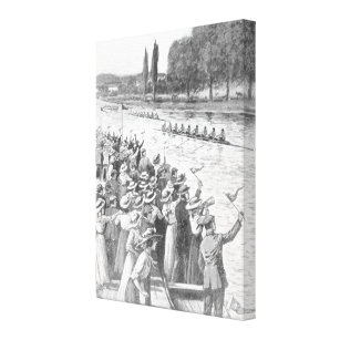Vintage Crew Rowers Race With Many Spectators Canvas Print