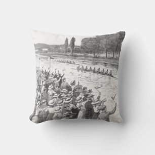 Vintage Crew Rowers Race With Many Spectators Cushion