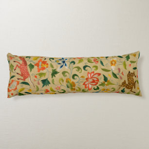 Vintage Crewel Animal Embroidery: Antique Tapestry Body Cushion