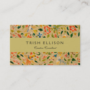 Vintage Crewel Animal Embroidery: Antique Tapestry Business Card