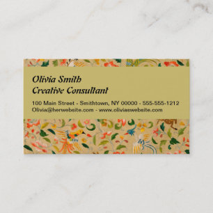Vintage Crewel Animal Embroidery: Antique Tapestry Business Card
