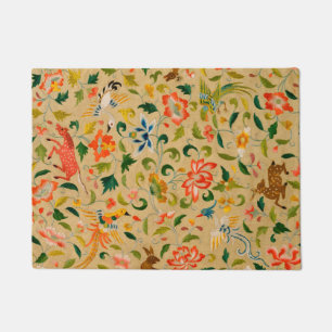 Vintage Crewel Animal Embroidery: Antique Tapestry Doormat