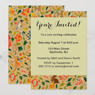 Vintage Crewel Animal Embroidery: Antique Tapestry Invitation
