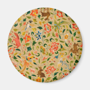 Vintage Crewel Animal Embroidery: Antique Tapestry Magnet