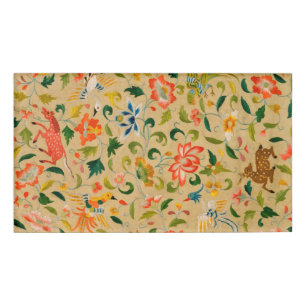 Vintage Crewel Animal Embroidery: Antique Tapestry Name Tag