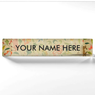 Vintage Crewel Animal Embroidery: Antique Tapestry Nameplate