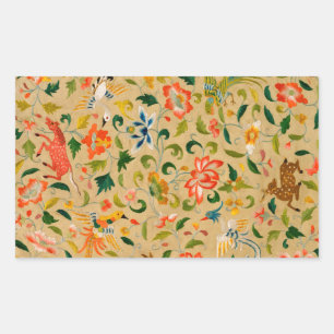 Vintage Crewel Animal Embroidery: Antique Tapestry Rectangular Sticker