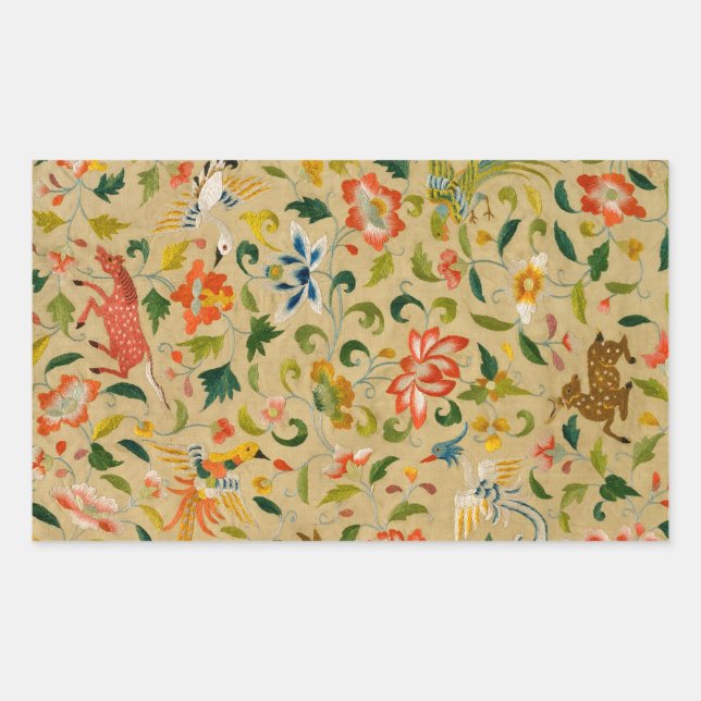 Vintage Crewel Animal Embroidery: Antique Tapestry Rectangular Sticker (Front)