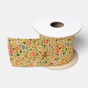 Vintage Crewel Animal Embroidery: Antique Tapestry Satin Ribbon