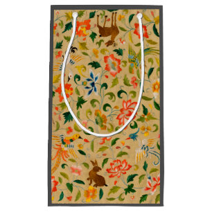 Vintage Crewel Animal Embroidery: Antique Tapestry Small Gift Bag