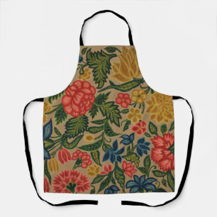 Vintage Crewel Floral Embroidery Pattern Apron