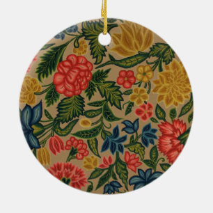 Vintage Crewel Floral Embroidery Pattern Ceramic Tree Decoration