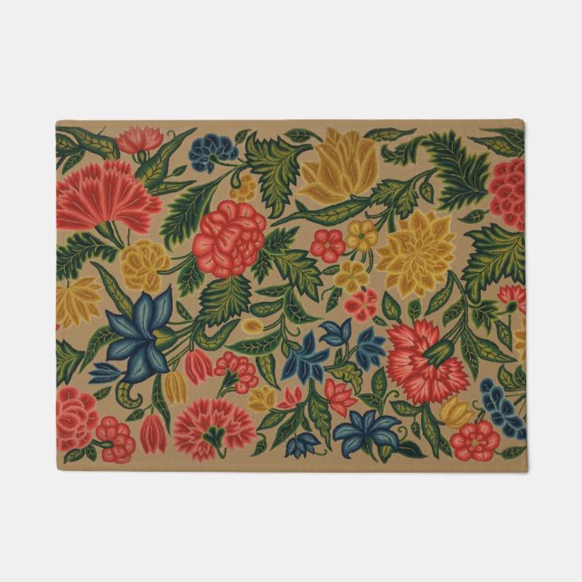 Vintage Crewel Floral Embroidery Pattern Doormat (Front)