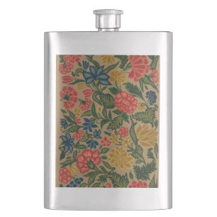 Vintage Crewel Floral Embroidery Pattern Hip Flask