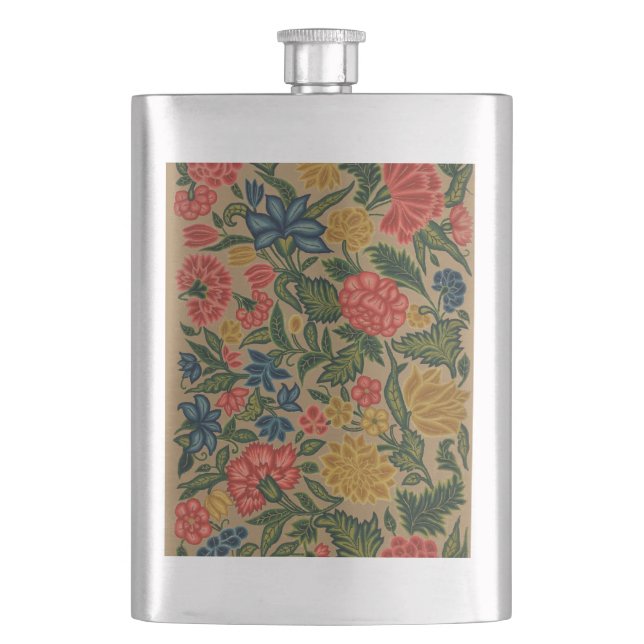 Vintage Crewel Floral Embroidery Pattern Hip Flask (Front)