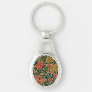 Vintage Crewel Floral Embroidery Pattern Key Ring