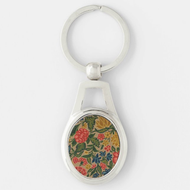 Vintage Crewel Floral Embroidery Pattern Key Ring (Front)