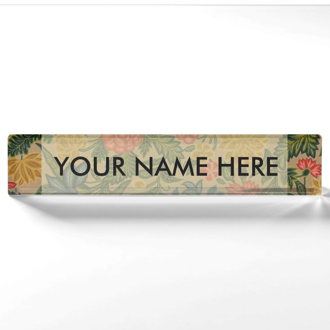 Vintage Crewel Floral Embroidery Pattern Nameplate (Front)
