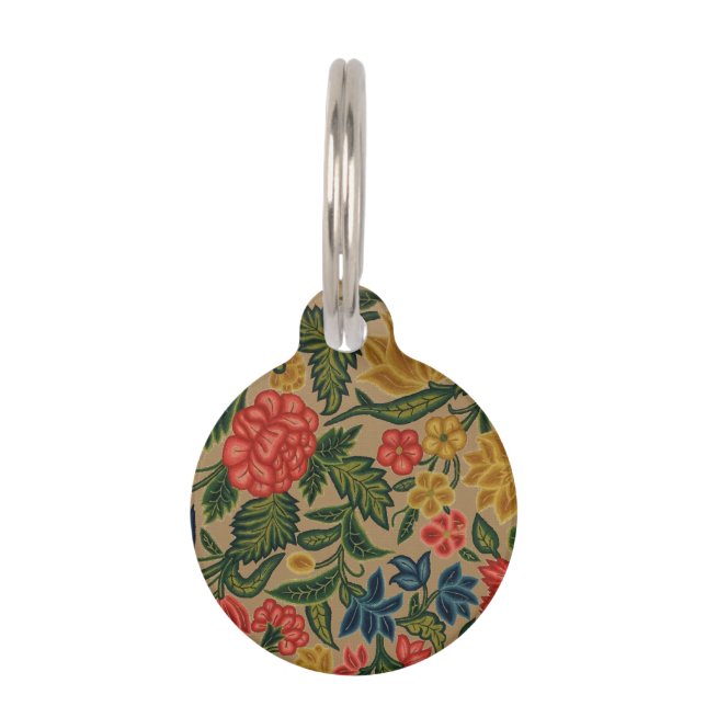 Vintage Crewel Floral Embroidery Pattern Pet Tag (Front)
